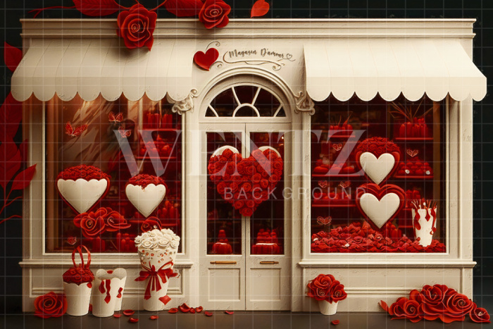 Fabric Photography Background Shop with Red Roses / Backdrop 2838