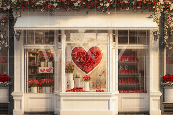 Fabric Photography Background Shop Window with Flowers / Backdrop 2851