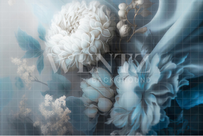 Fabric Photography Background Blue Floral / Backdrop 2904