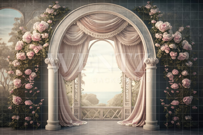 Fabric Photography Background Arch with Flowers / Backdrop 3154