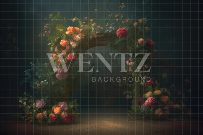 Fabric Photography Background Arch with Flowers / Backdrop 3155