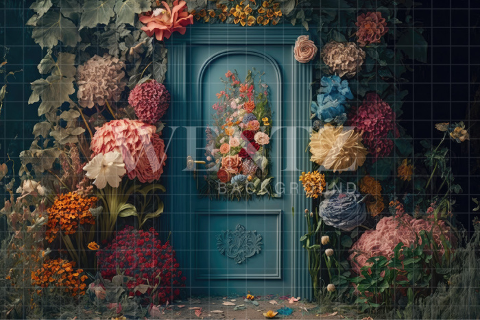 Fabric Photography Background Door with Flowers / Backdrop 3156