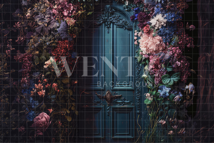 Fabric Photography Background Door with Flowers / Backdrop 3157