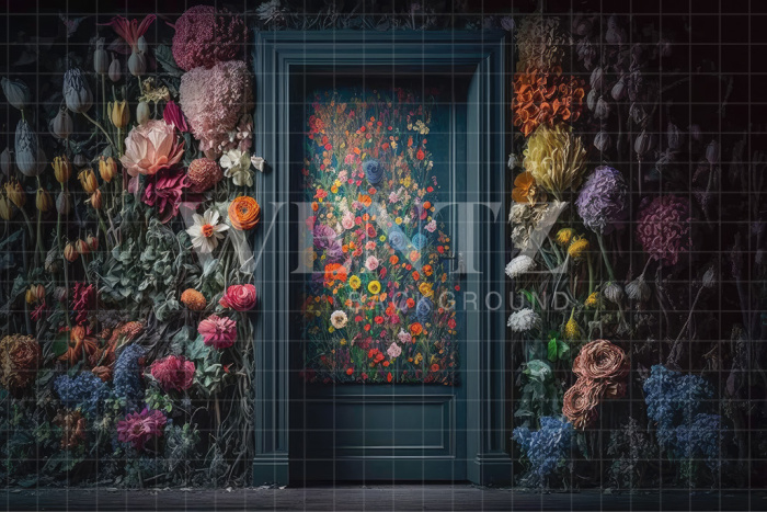 Fabric Photography Background Door with Flowers / Backdrop 3158