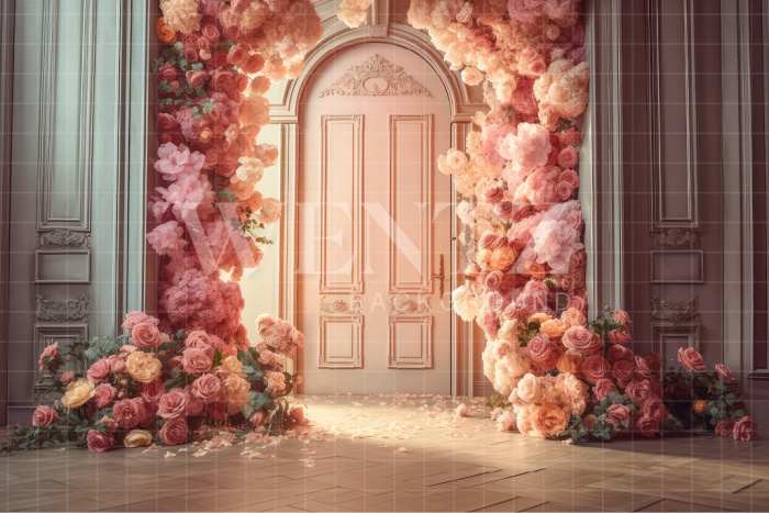 Fabric Photography Background Door with Flowers / Backdrop 3161