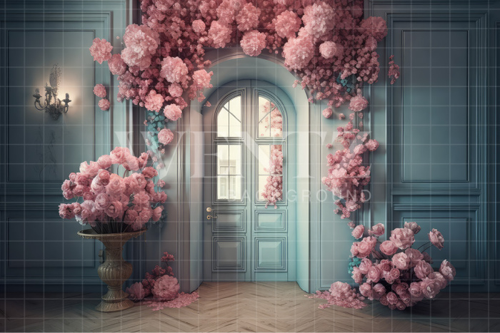 Fabric Photography Background Door with Flowers / Backdrop 3162