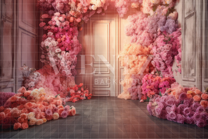 Fabric Photography Background Door with Flowers / Backdrop 3163