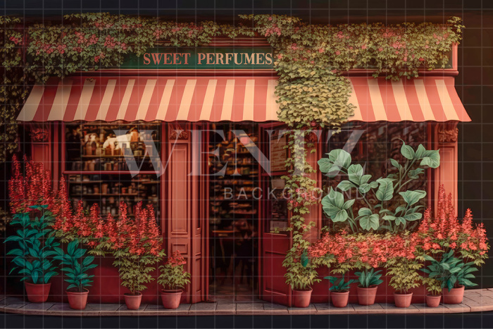 Fabric Photography Background Perfume Shop with Flowers / Backdrop 3166