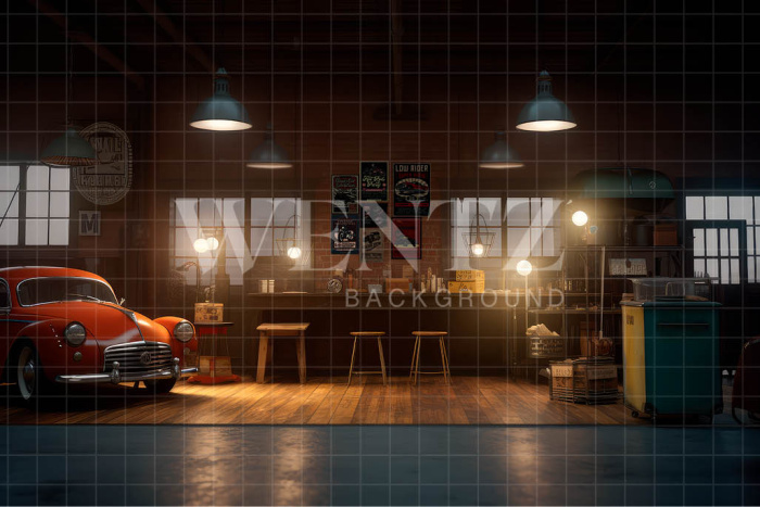 Fabric Photography Background Car Repair Shop / Backdrop 3262