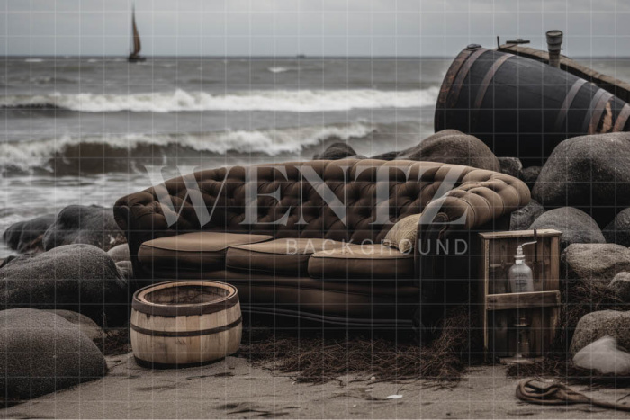 Fabric Photography Background Beach with Couch / Backdrop 3293