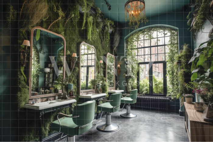 Fabric Photography Background Green Barbershop / Backdrop 3306