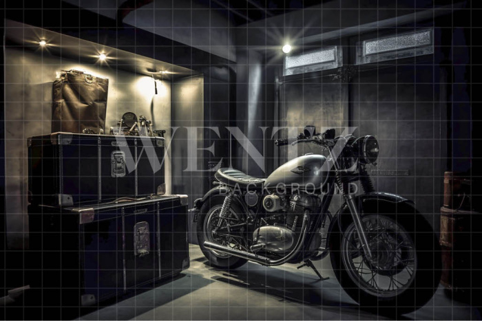 Fabric Photography Background Motorbike Garage / Backdrop 3308