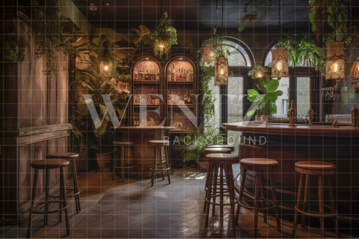 Fabric Photography Background Bar with Plants / Backdrop 3313