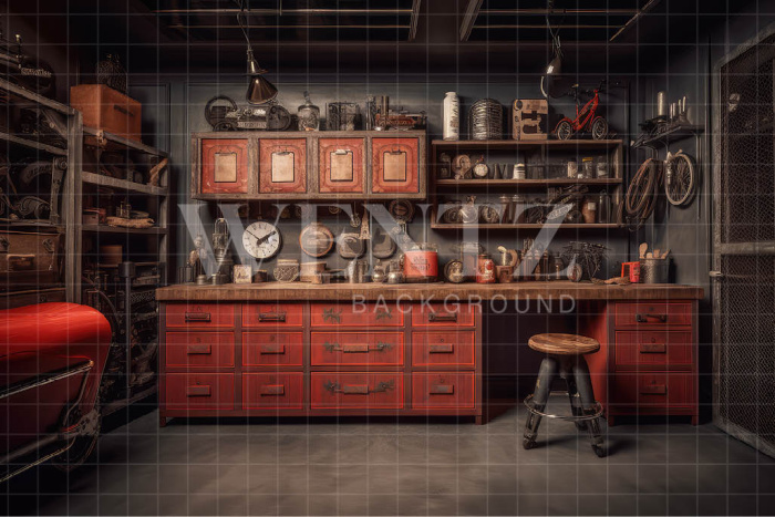 Fabric Photography Background Car Repair Shop / Backdrop 3316