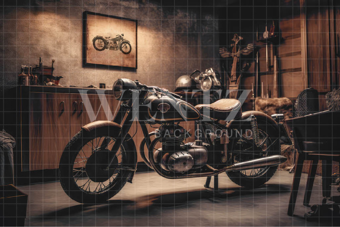 Fabric Photography Background Motorbike Garage / Backdrop 3319