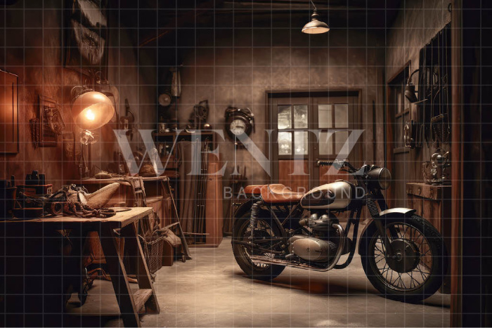 Fabric Photography Background Motorbike Repair Shop / Backdrop 3320