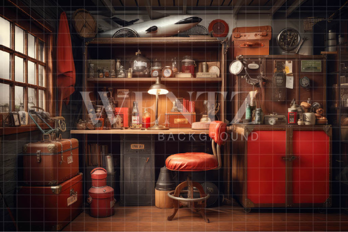 Fabric Photography Background Old Car Workshop / Backdrop 3327