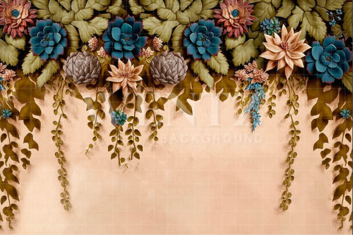 Fabric Photography Background Blue Floral / Backdrop 3334