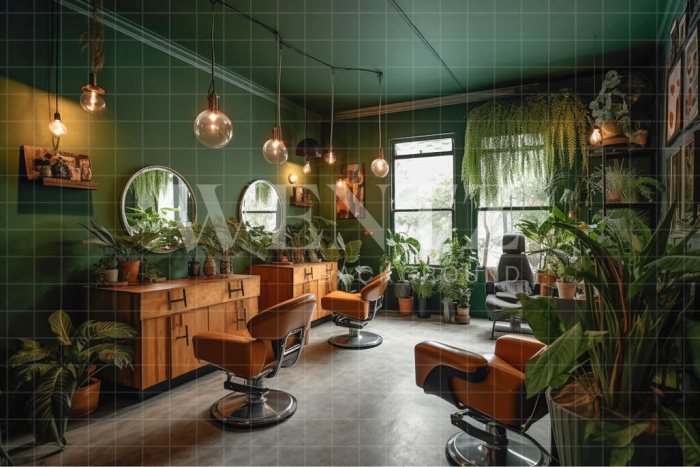 Fabric Photography Background Green Barbershop / Backdrop 3396