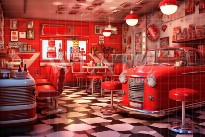 Fabric Photography Background Vintage Diner / Backdrop 3445