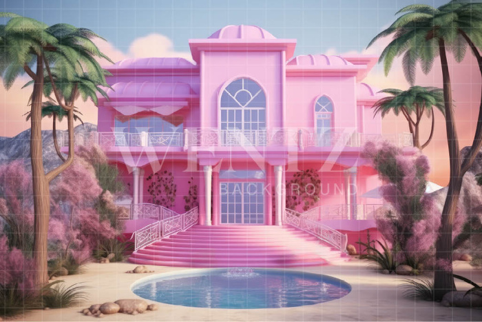 Fabric Photography Background House with Pool / Backdrop 3528