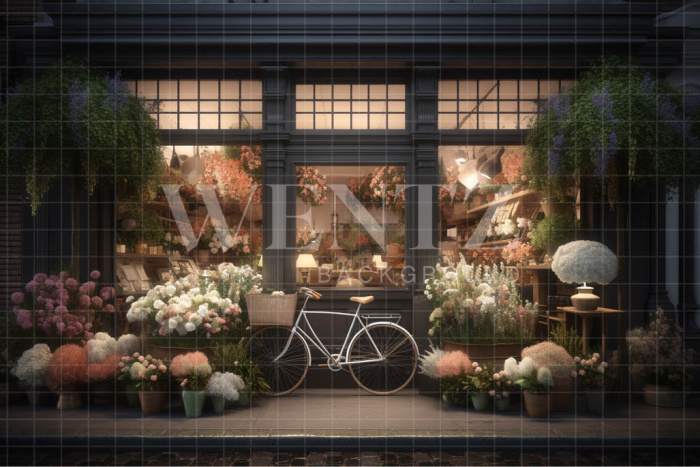 Fabric Photography Background Flower Shop with Bike / Backdrop 3553