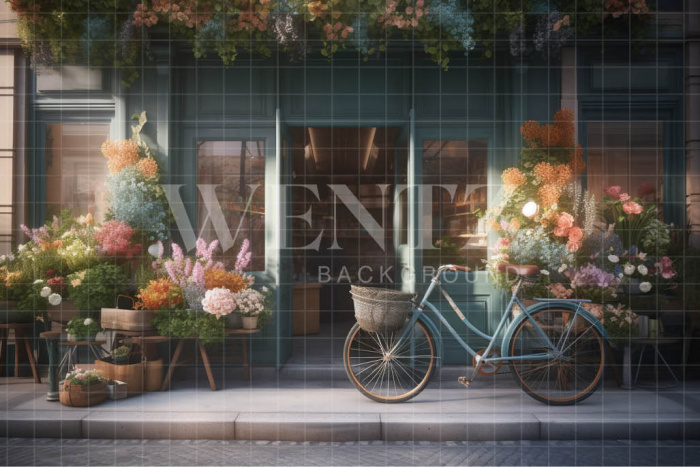 Fabric Photography Background Flower Shop with Bike / Backdrop 3554