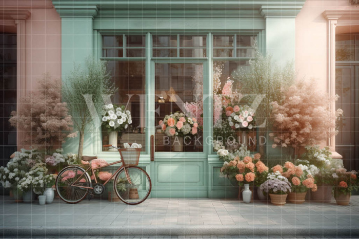 Fabric Photography Background Flower Shop with Bike / Backdrop 3556