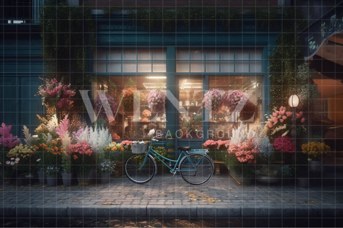 Fabric Photography Background Flower Shop with Bike / Backdrop 3557