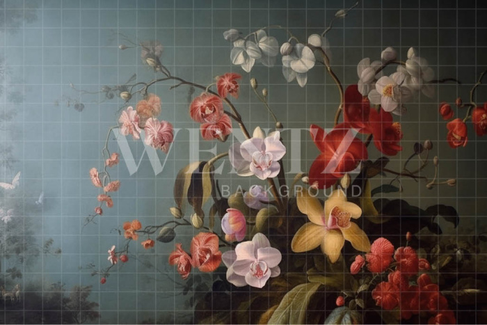 Fabric Photography Background Colorful Orchids / Backdrop 3559