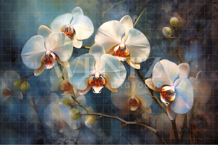 Fabric Photography Background White Orchids / Backdrop 3563