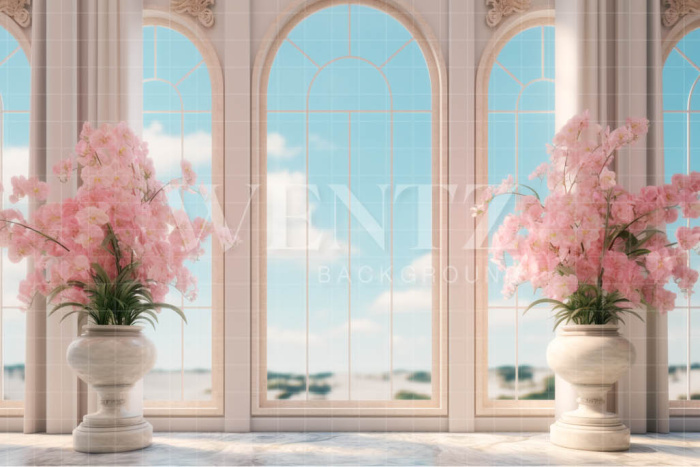 Fabric Photography Background Room with Pink Flowers / Backdrop 3569