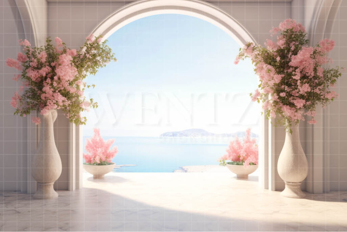 Fabric Photography Background Arch Overlooking Sea / Backdrop 3571