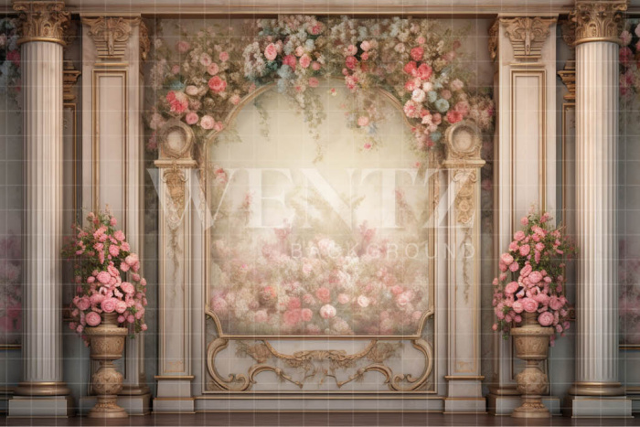 Fabric Photography Background Floral Wall with Columns / Backdrop 3600