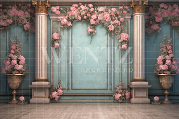 Fabric Photography Background Blue Wall with Columns / Backdrop 3603