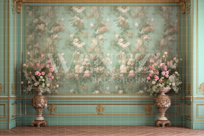 Fabric Photography Background Green Floral Wall / Backdrop 3604