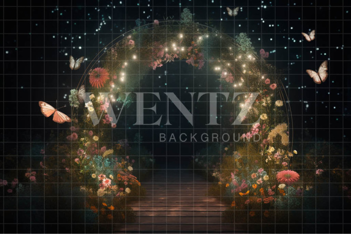 Fabric Photography Background Floral Arch with Butterflies / Backdrop 3610