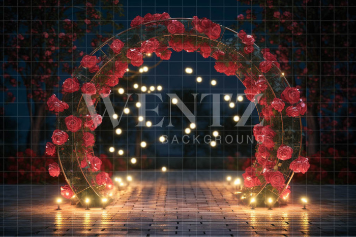 Fabric Photography Background Arch with Red Roses / Backdrop 3611