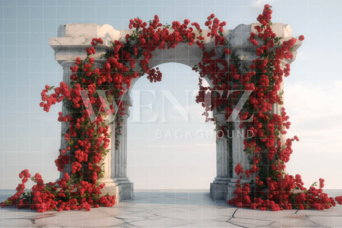 Fabric Photography Background Greek Arch with Flowers / Backdrop 3614