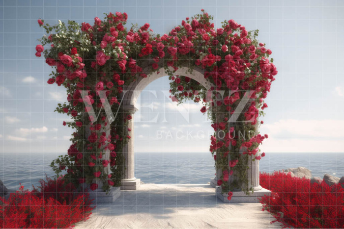 Fabric Photography Background Greek Arch with Flowers / Backdrop 3615