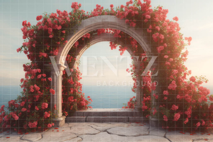 Fabric Photography Background Greek Arch with Flowers / Backdrop 3617