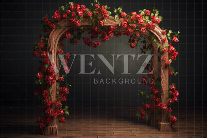 Fabric Photography Background Wood Arch with Roses / Backdrop 3618