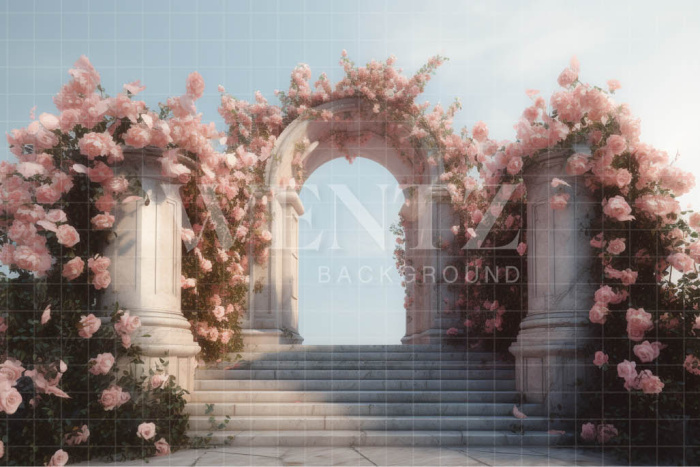 Fabric Photography Background Greek Arch with Flowers / Backdrop 3619