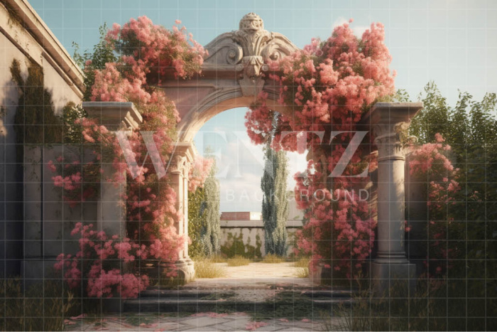 Fabric Photography Background Greek Arch with Flowers / Backdrop 3620