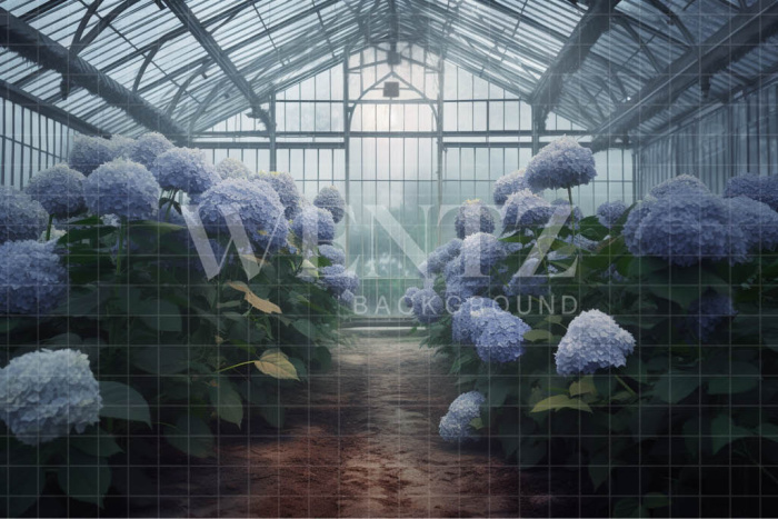 Fabric Photography Background Blue Hydrangea Greenhouse / Backdrop 3629