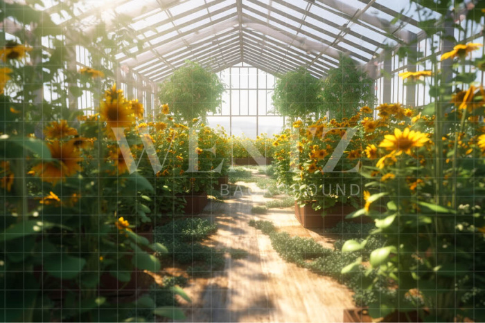 Fabric Photography Background Sunflower Greenhouse / Backdrop 3640