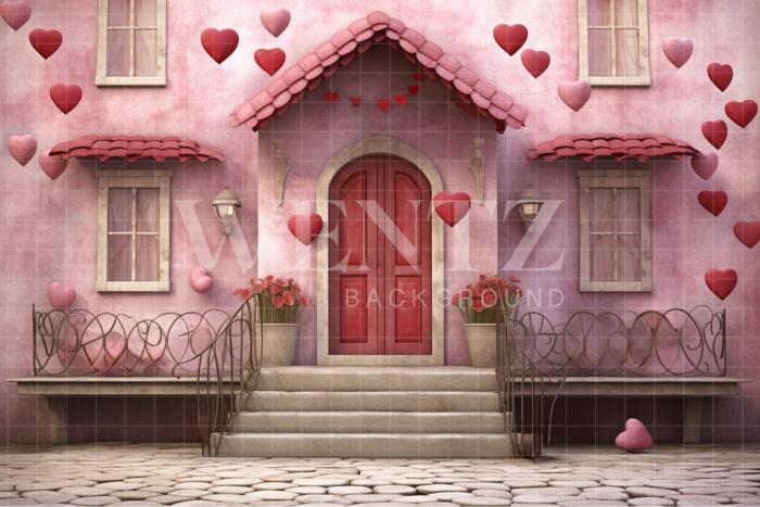 Fabric Photography Background Pink House / Backdrop 3642