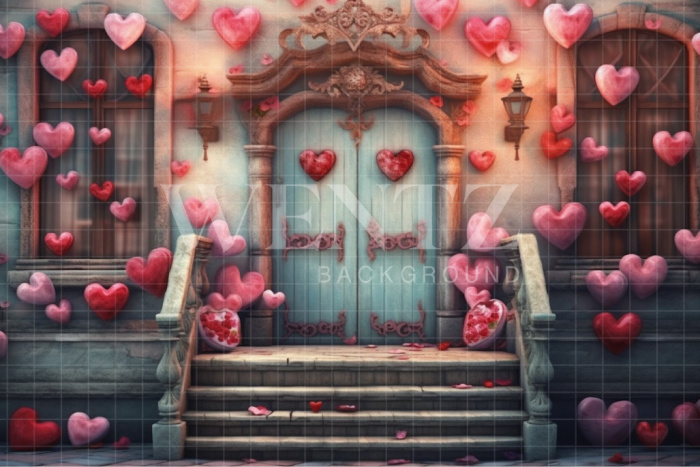 Fabric Photography Background Facade with Hearts / Backdrop 3644