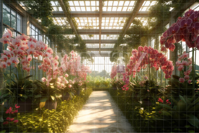 Fabric Photography Background Pink Orchids Greenhouse / Backdrop 3653