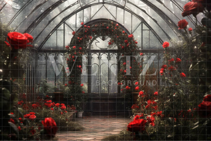 Fabric Photography Background Red Roses Greenhouse / Backdrop 3654